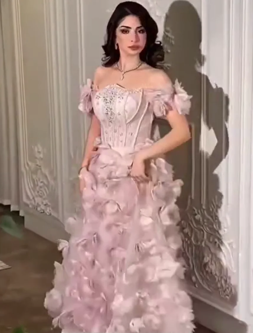 Pink Off the Shoulder 3D Flowers Corset Crystal Prom Dresses Long For Women 2026 A Line Tulle Formal Evening Gowns Arabic
Pink Off the Shoulder 3D Flowers Corset Crystal Prom Dresses Long For Women 2026 A Line Tulle Formal Evening Gowns Arabic