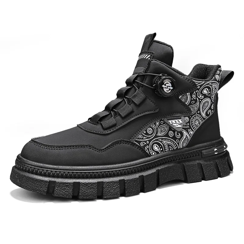 Черная мотоциклетная обувь в британском стиле, мужские ботильоны, мужская обувь с вращающейся кнопкой, уличные кожаные ботинки на платформе для мужчин
Черная мотоциклетная обувь в британском стиле, мужские ботильоны, мужская обувь с вращающейся кнопкой, уличные кожаные ботинки на платформе для мужчин