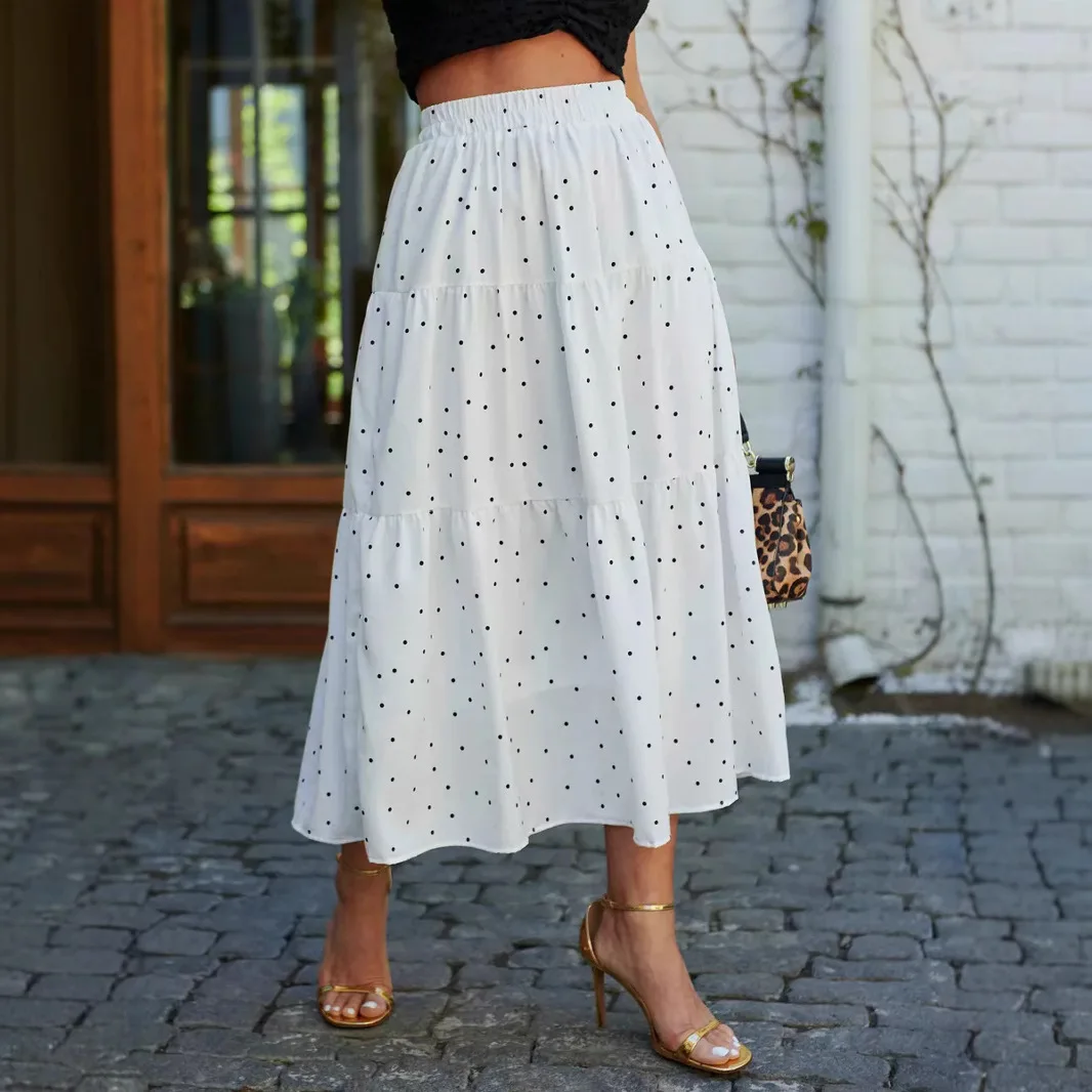 Spring Summer Chiffon Flocked Midi Skirt Polka Dot Vacation A-line Elastic Waist Slimming Long Skirts
Spring Summer Chiffon Flocked Midi Skirt Polka Dot Vacation A-line Elastic Waist Slimming Long Skirts