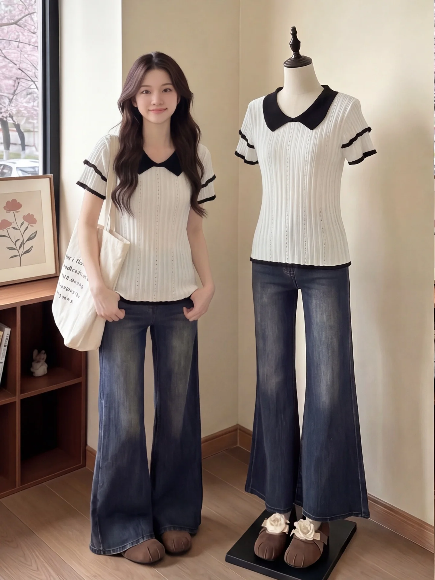 Sweet Style Ice Silk Knitted Short Sleeve Top with Hollow out Doll Collar Lightweight Breathable Summer Fashion for Women
Sweet Style Ice Silk Knitted Short Sleeve Top with Hollow out Doll Collar Lightweight Breathable Summer Fashion for Women