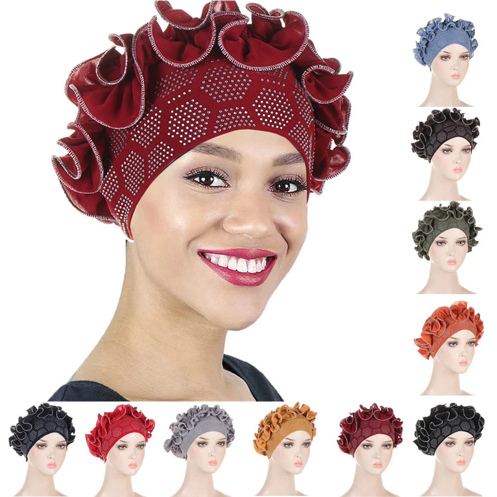 New Women Ruffle Flower Hat Diamonds Bonnet Muslim Hijab Turban African Auto Gele Headtie Aso Oke Headscarf Chemo Cap Hair Loss
New Women Ruffle Flower Hat Diamonds Bonnet Muslim Hijab Turban African Auto Gele Headtie Aso Oke Headscarf Chemo Cap Hair Loss