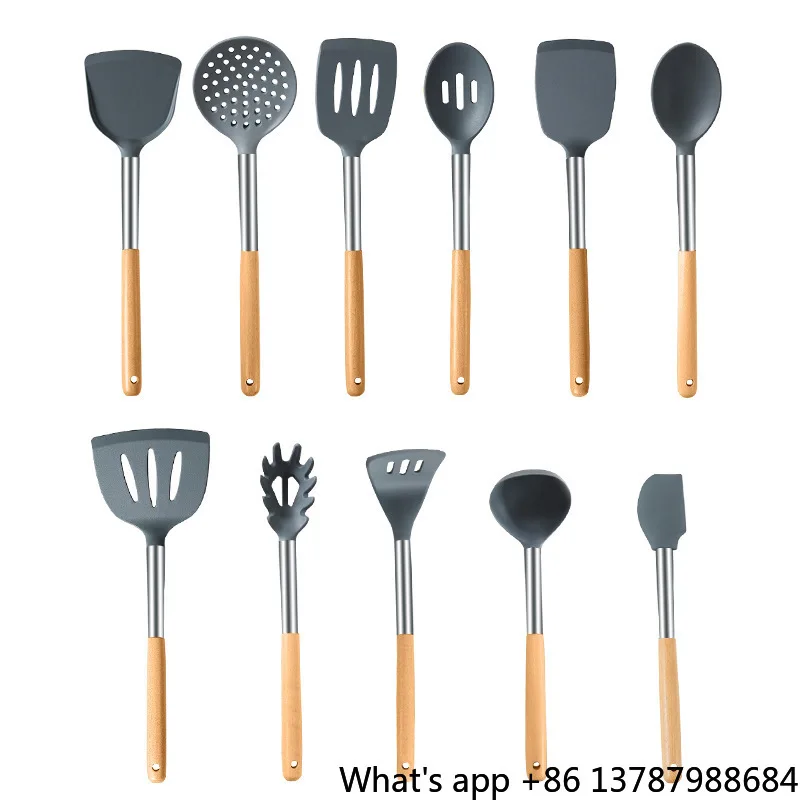 Wooden Handle Silicone Kitchenware 11-piece Set, Kitchenware Set, High Temperature Food Grade
Wooden Handle Silicone Kitchenware 11-piece Set, Kitchenware Set, High Temperature Food Grade