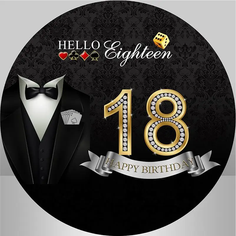 Custom Men's Birthday Round Backdrop Black Suit Dimaond 18th Birthday Background Circle Cover
Custom Men's Birthday Round Backdrop Black Suit Dimaond 18th Birthday Background Circle Cover