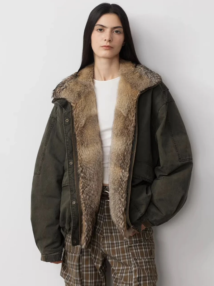 Natural Fox Fur Collar White Goose Down Denim Jackets for Women 2026 New High-end Simple Stand Collar Loose Winter Down Coat
Natural Fox Fur Collar White Goose Down Denim Jackets for Women 2026 New High-end Simple Stand Collar Loose Winter Down Coat