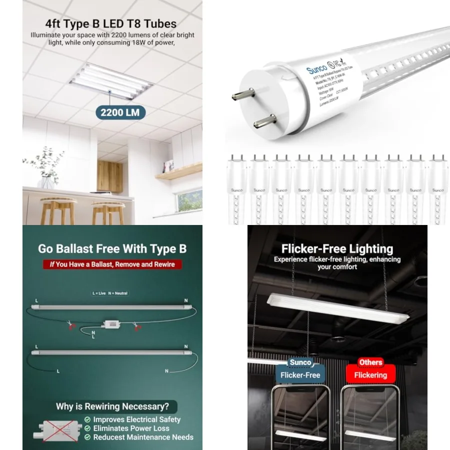 Sunco 10 Pack T LED Bulbs, Tube Light Bulbs Ballast Bypass, 48 Inch Fluorescent Replacement, 2200 LM, 18W, 5000K Daylight, Sing
Sunco 10 Pack T LED Bulbs, Tube Light Bulbs Ballast Bypass, 48 Inch Fluorescent Replacement, 2200 LM, 18W, 5000K Daylight, Sing