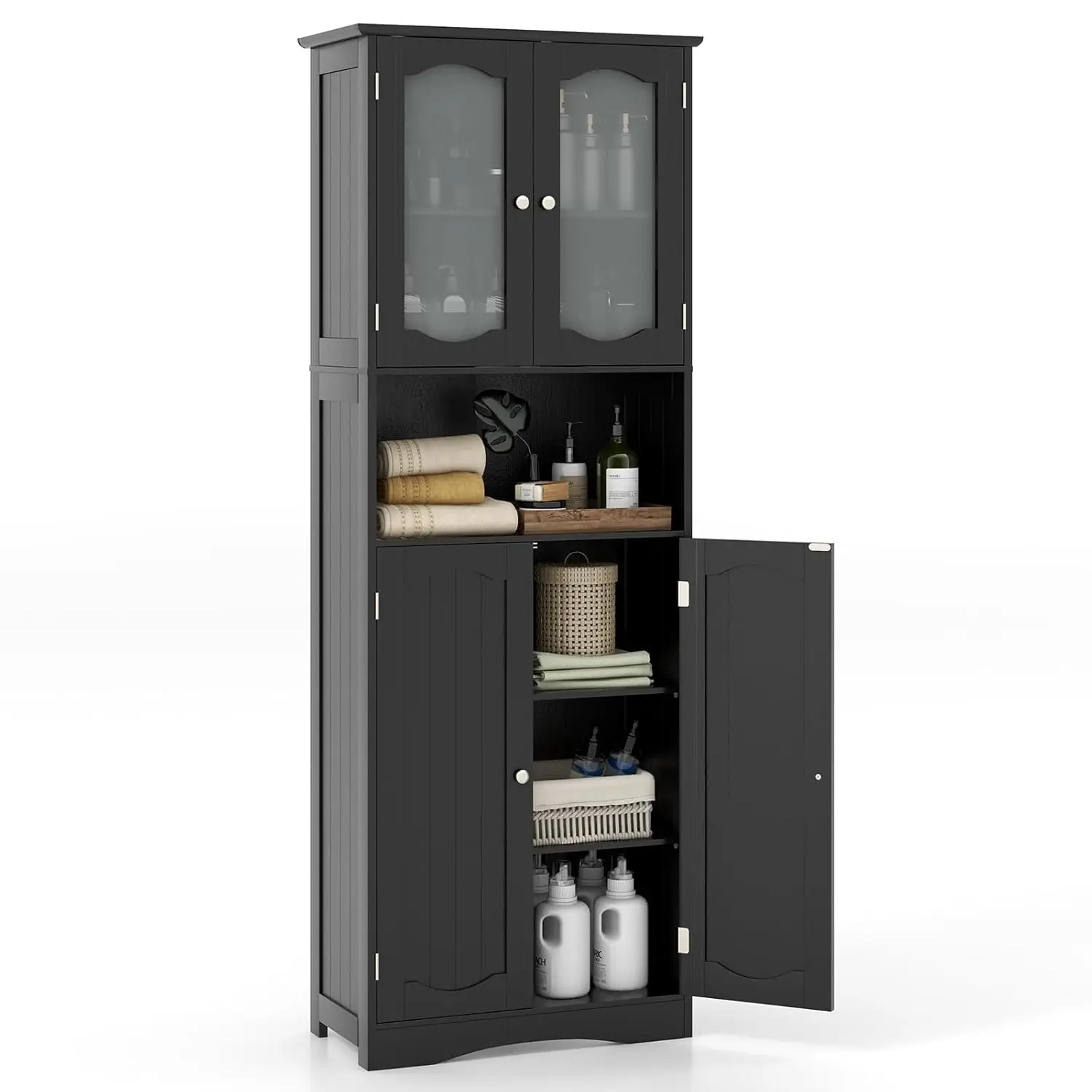 64.5" Tall Bathroom Storage Cabinet, Freestanding Floor Cabinet with Frost Glass Doors and Shelves, Kitchen Pantry, Customized
64.5" Tall Bathroom Storage Cabinet, Freestanding Floor Cabinet with Frost Glass Doors and Shelves, Kitchen Pantry, Customized