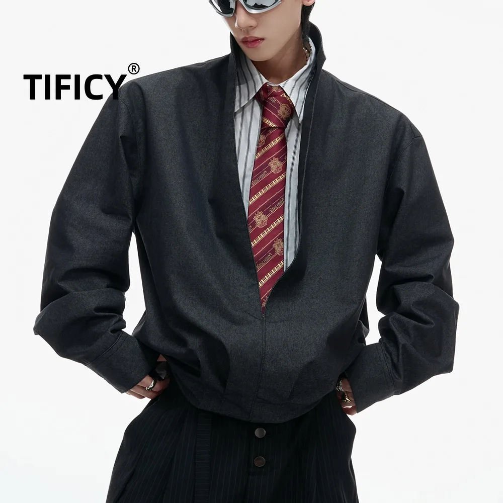 High Street Cotton Shirts Tops Men's Autumn and Spring Striped Patchwork Fake Two Piece Shirt Short Silhouette Streetwear 
High Street Cotton Shirts Tops Men's Autumn and Spring Striped Patchwork Fake Two Piece Shirt Short Silhouette Streetwear