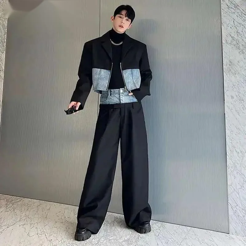 Men's Set Fashion Niche Design Denim Patchwork Two-Piece Suit Short Jackets Wide Leg Pants Spring Autumn New Women 9CO8L3
Men's Set Fashion Niche Design Denim Patchwork Two-Piece Suit Short Jackets Wide Leg Pants Spring Autumn New Women 9CO8L3