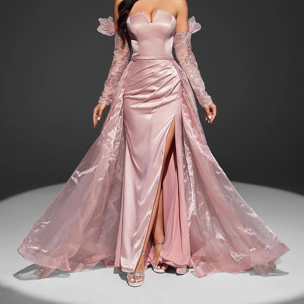 CustomizedModern Satin Straight Detachable Sleeve Sequined Evening Dress Side Slit Floor Length Strapless Panel Train Photo Colo
CustomizedModern Satin Straight Detachable Sleeve Sequined Evening Dress Side Slit Floor Length Strapless Panel Train Photo Colo