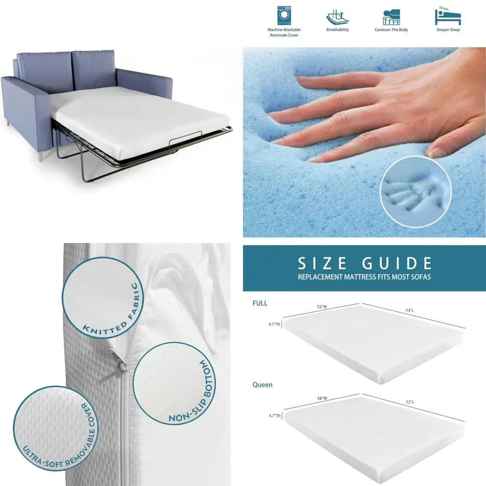 Full Size 4.7 Inch Memory Foam Mattress with Washable Cover for Sleeper Sofas and Couch Beds, CertiPUR-US Certified
Full Size 4.7 Inch Memory Foam Mattress with Washable Cover for Sleeper Sofas and Couch Beds, CertiPUR-US Certified