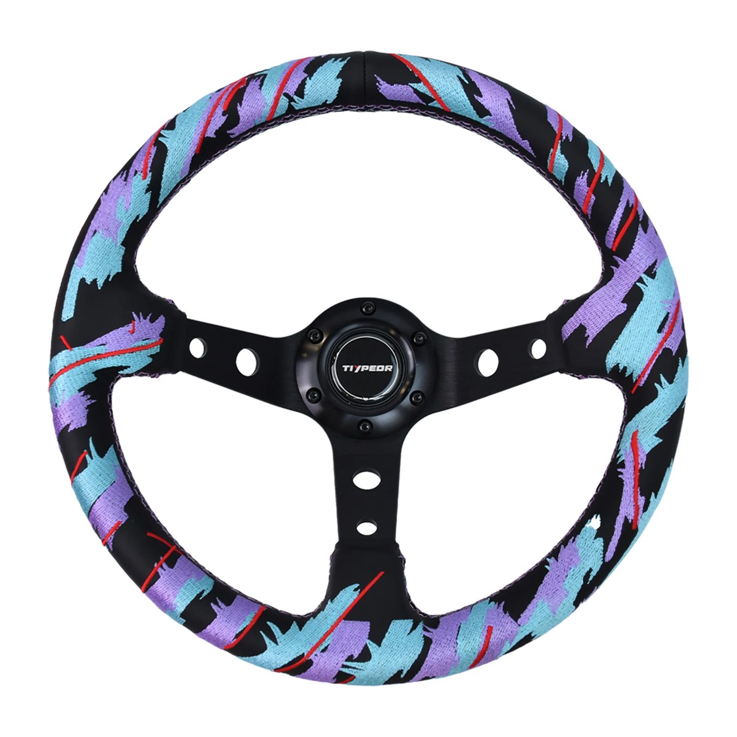 TIYPEOR 320mm Three Color Customized Embroidered Leather Deep Plate Modified Racing Drift Steering Wheel