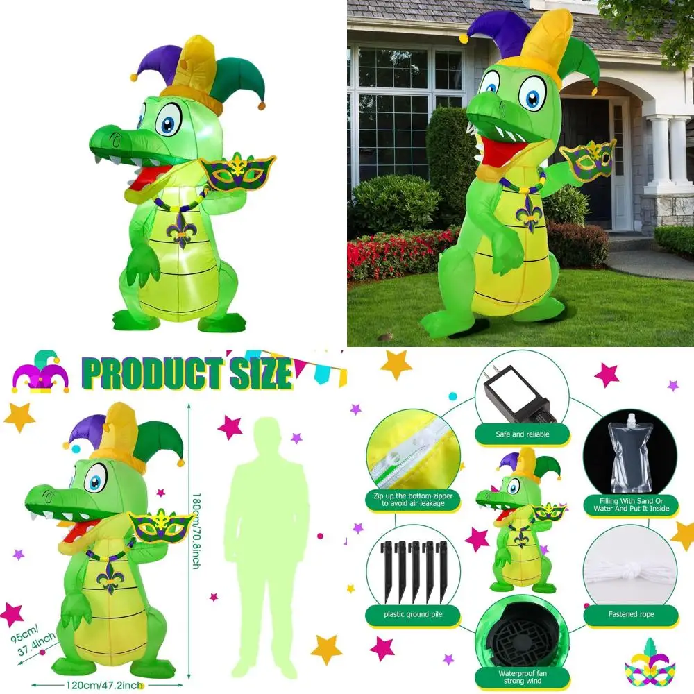 6-Foot Tall Mardi Gras Inflatable Alligator with Crown and LED Lights for Outdoor Yard Garden Decoration
6-Foot Tall Mardi Gras Inflatable Alligator with Crown and LED Lights for Outdoor Yard Garden Decoration