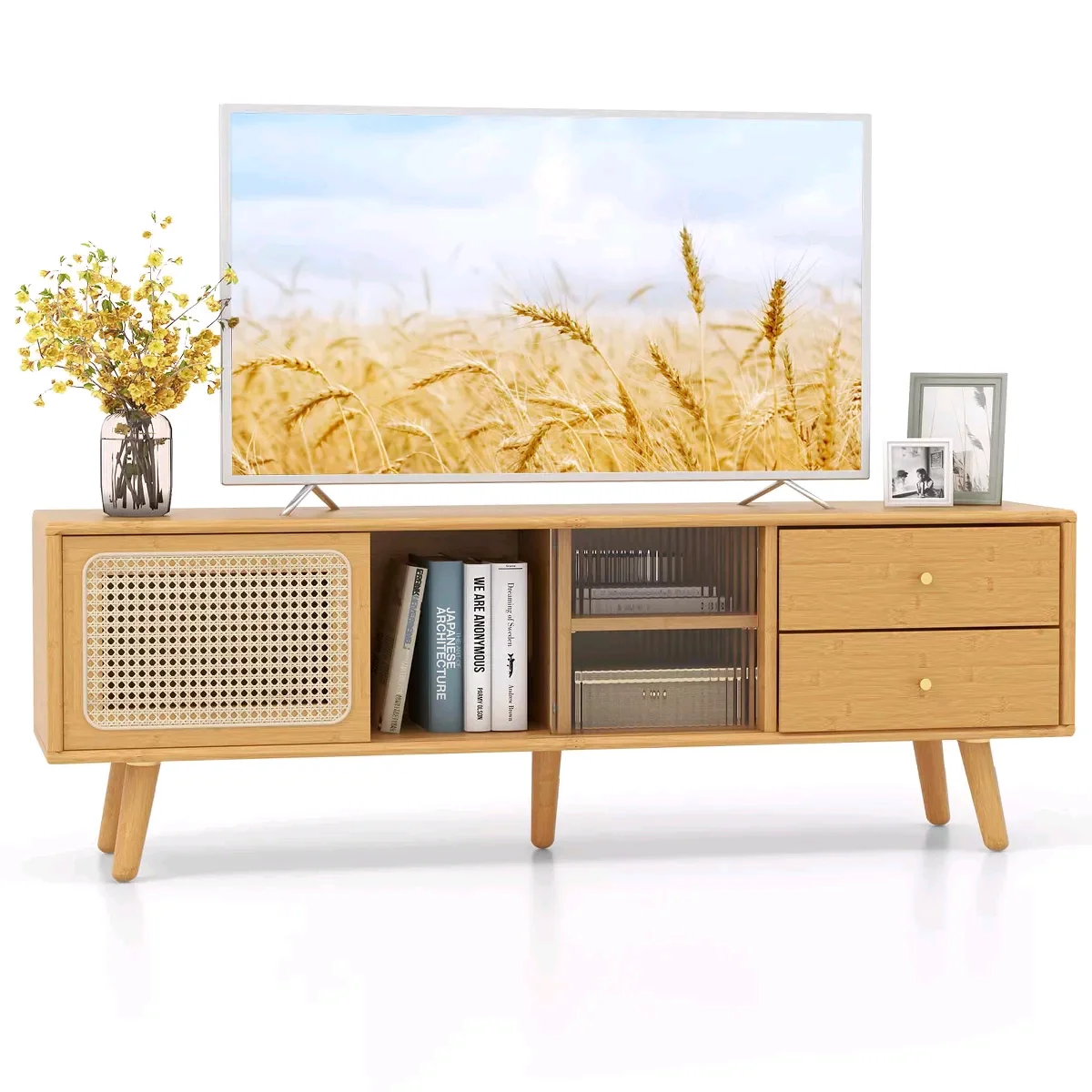!@Combohome Modern Living Room Furniture TV Standing Large Capacity Rattan Bamboo TV Storage Cabinet with Drawer
!@Combohome Modern Living Room Furniture TV Standing Large Capacity Rattan Bamboo TV Storage Cabinet with Drawer