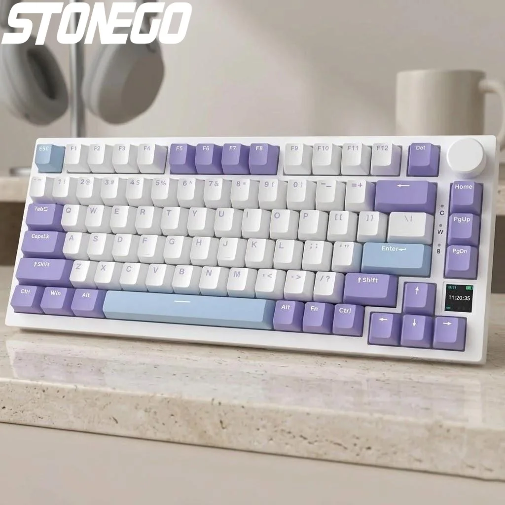 75 Mechanical Gaming Keyboard RGB LED Display 4000mAh Bluetooth Wired Knob Control Compatible with Windows and Mac