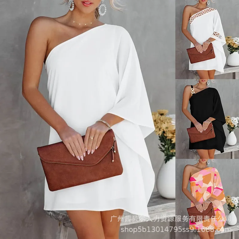 Womens Dresses Temperament Commuter Side Shoulder Personality White Dress for Women
Womens Dresses Temperament Commuter Side Shoulder Personality White Dress for Women