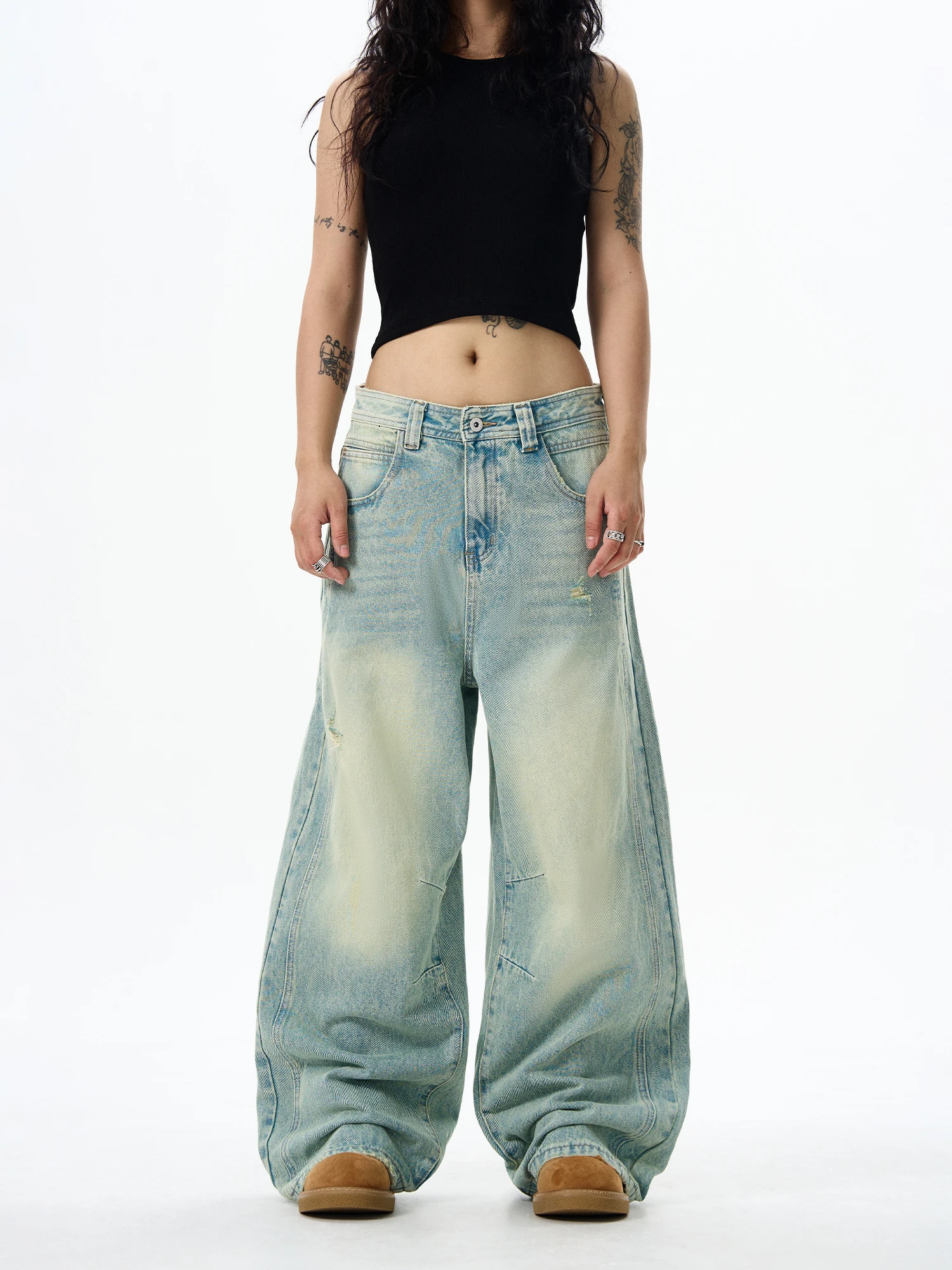 Retro American Hole Denim Jeans High Waist Wide Leg Straight Leg Men's Women's Small ence Design Street Studio
Retro American Hole Denim Jeans High Waist Wide Leg Straight Leg Men's Women's Small ence Design Street Studio