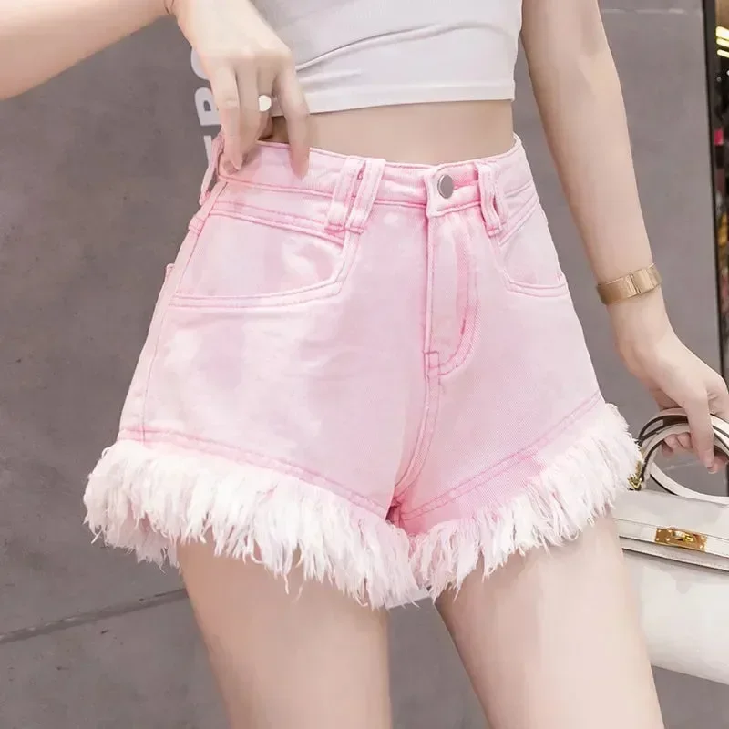 Summer New Pink Jeans Women's European and American Style Large Fur Trim Slim Fit Versatile Flare High Waist Denim Shorts
Summer New Pink Jeans Women's European and American Style Large Fur Trim Slim Fit Versatile Flare High Waist Denim Shorts