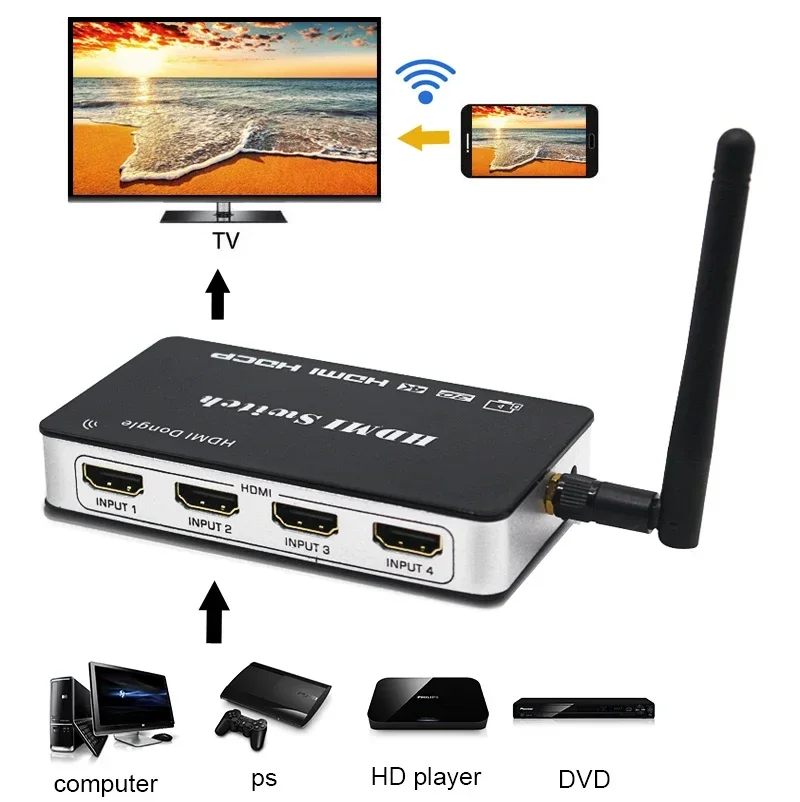 4x1 HDMI Switch 4 in 1 Out Video Converter Wireless WiFi Display Adapter Screen Share for IPhone IOS Android Phone Laptop To TV
4x1 HDMI Switch 4 in 1 Out Video Converter Wireless WiFi Display Adapter Screen Share for IPhone IOS Android Phone Laptop To TV