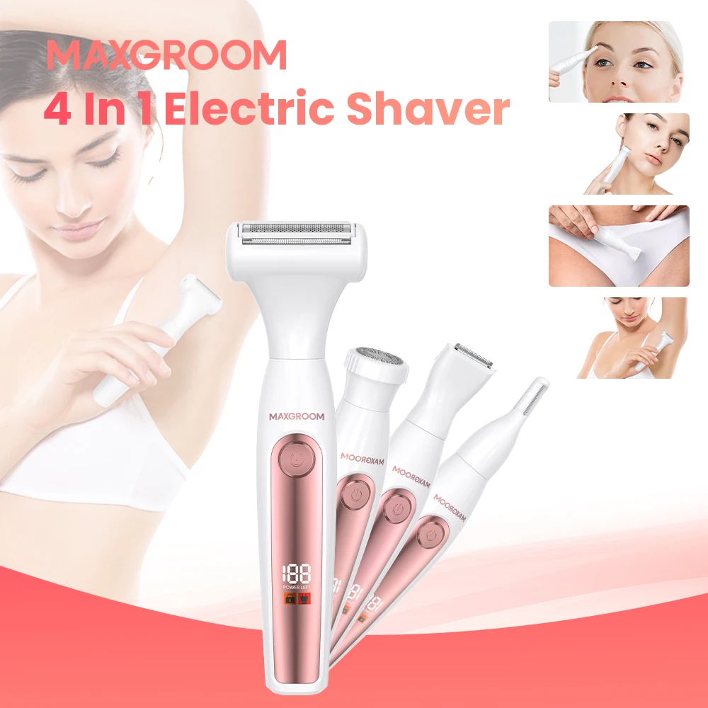 MAXGROOM 4 в 1, триммер для волос на теле, комплект для женщин, электрический триммер для носа и ушей, перезаряжаемые бритвы для паха, IPX6, водонепроницаемый эпилятор
MAXGROOM 4 в 1, триммер для волос на теле, комплект для женщин, электрический триммер для носа и ушей, перезаряжаемые бритвы для паха, IPX6, водонепроницаемый эпилятор