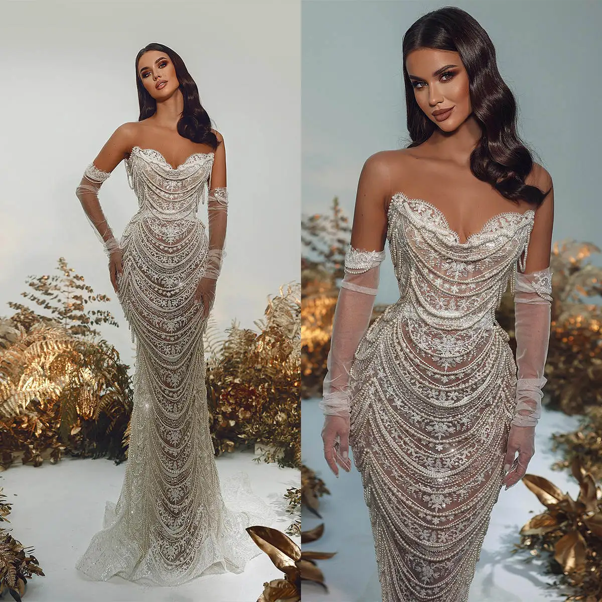 Vintage Mermaid Wedding Dresses Sweetheart Neck Sleeveless Bridal Gown Pearls Beading Lace Sweep Train Customized Dress
Vintage Mermaid Wedding Dresses Sweetheart Neck Sleeveless Bridal Gown Pearls Beading Lace Sweep Train Customized Dress
