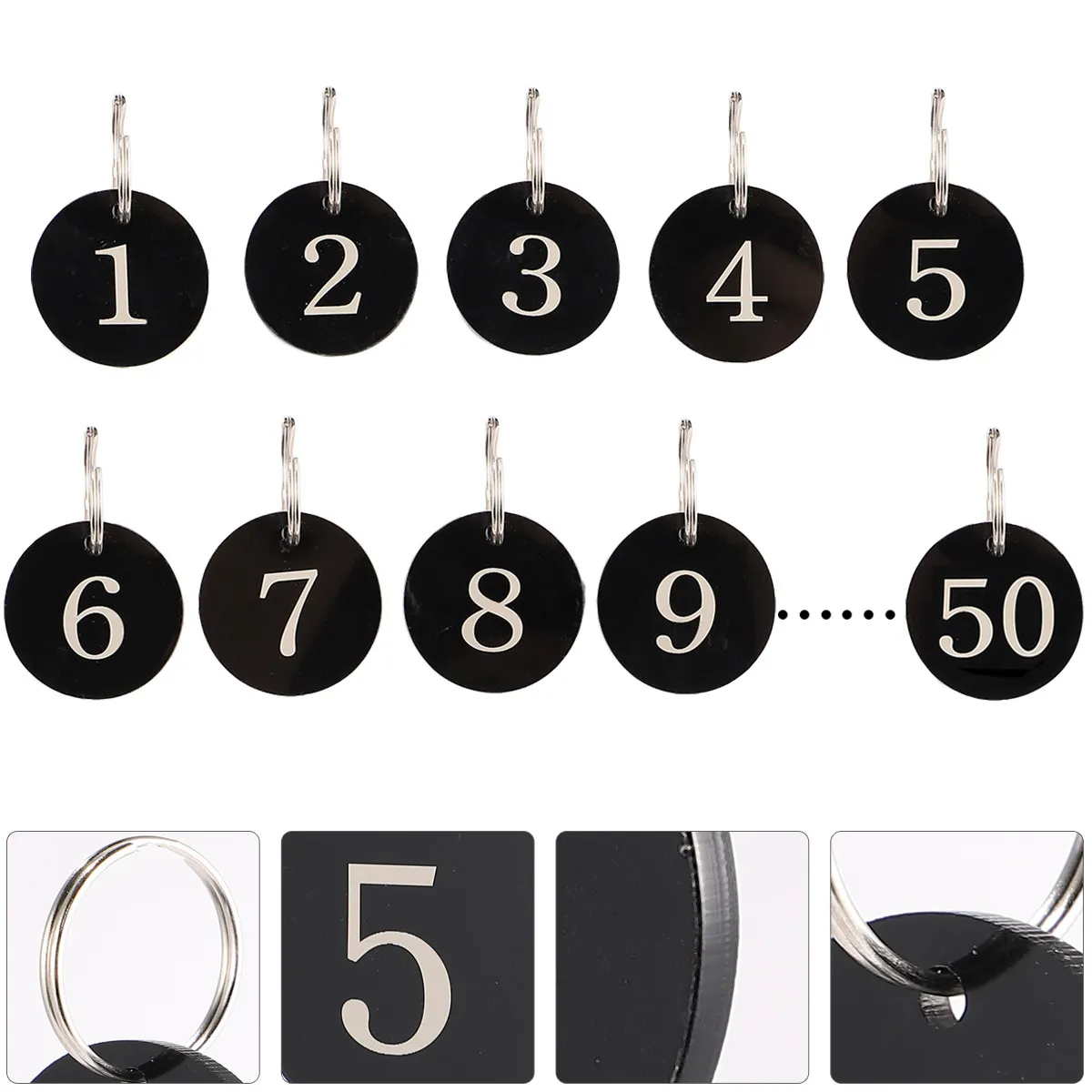 50Pcs Number Tag Rings Acrylic Round Key Tags Dust-Proof Black for Hotel Supermarket Restaurant Queue Management
50Pcs Number Tag Rings Acrylic Round Key Tags Dust-Proof Black for Hotel Supermarket Restaurant Queue Management