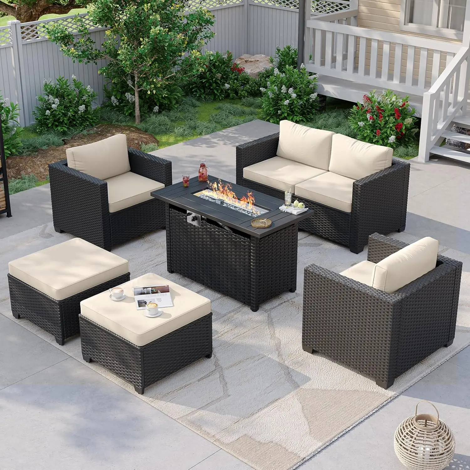 6 Seat Patio Furniture Set Fire Pit Table Wicker Ottoman Rattan Sofa Thickened Cushion Waterproof Cover Outdoor, Customized
6 Seat Patio Furniture Set Fire Pit Table Wicker Ottoman Rattan Sofa Thickened Cushion Waterproof Cover Outdoor, Customized