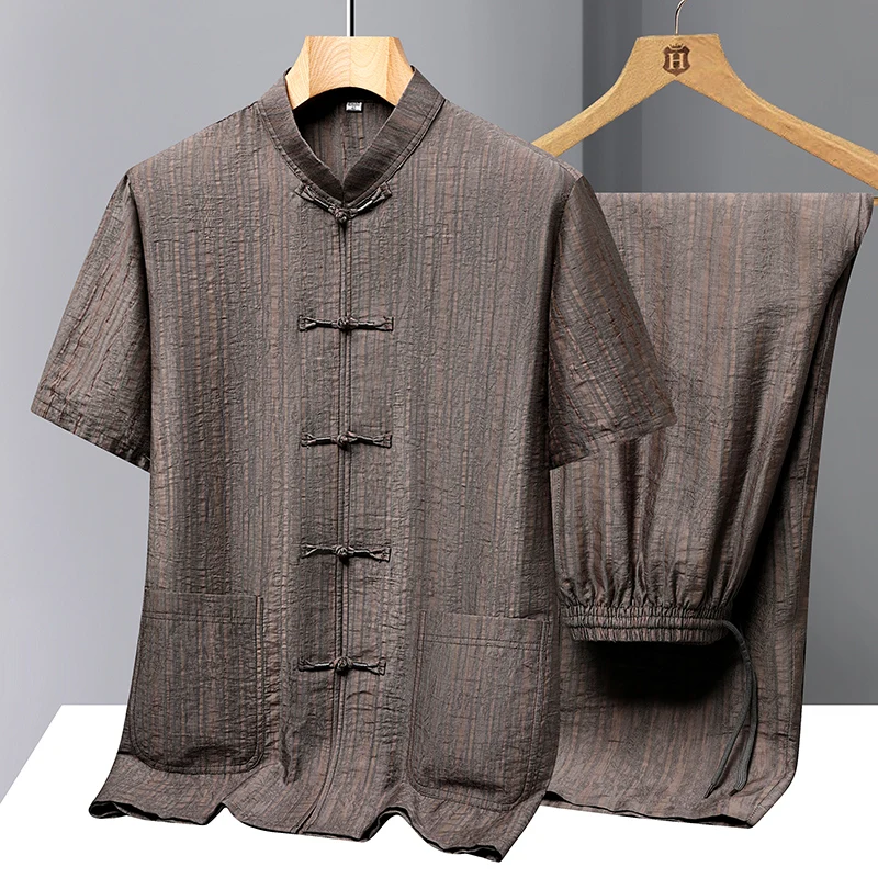 Men's Chinese Style Xiangyunsha Tang Suit 2-Piece Set, Frog Button Shirt & Pants, Breathable Summer Casual Traditional Outfit
Men's Chinese Style Xiangyunsha Tang Suit 2-Piece Set, Frog Button Shirt & Pants, Breathable Summer Casual Traditional Outfit