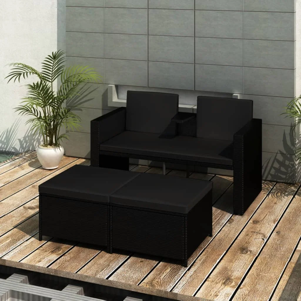 3 Piece Patio Lounge Set with Cushions Poly Rattan Black B Outdoor Table and Chair Sets Outdoor Furniture Sets
3 Piece Patio Lounge Set with Cushions Poly Rattan Black B Outdoor Table and Chair Sets Outdoor Furniture Sets