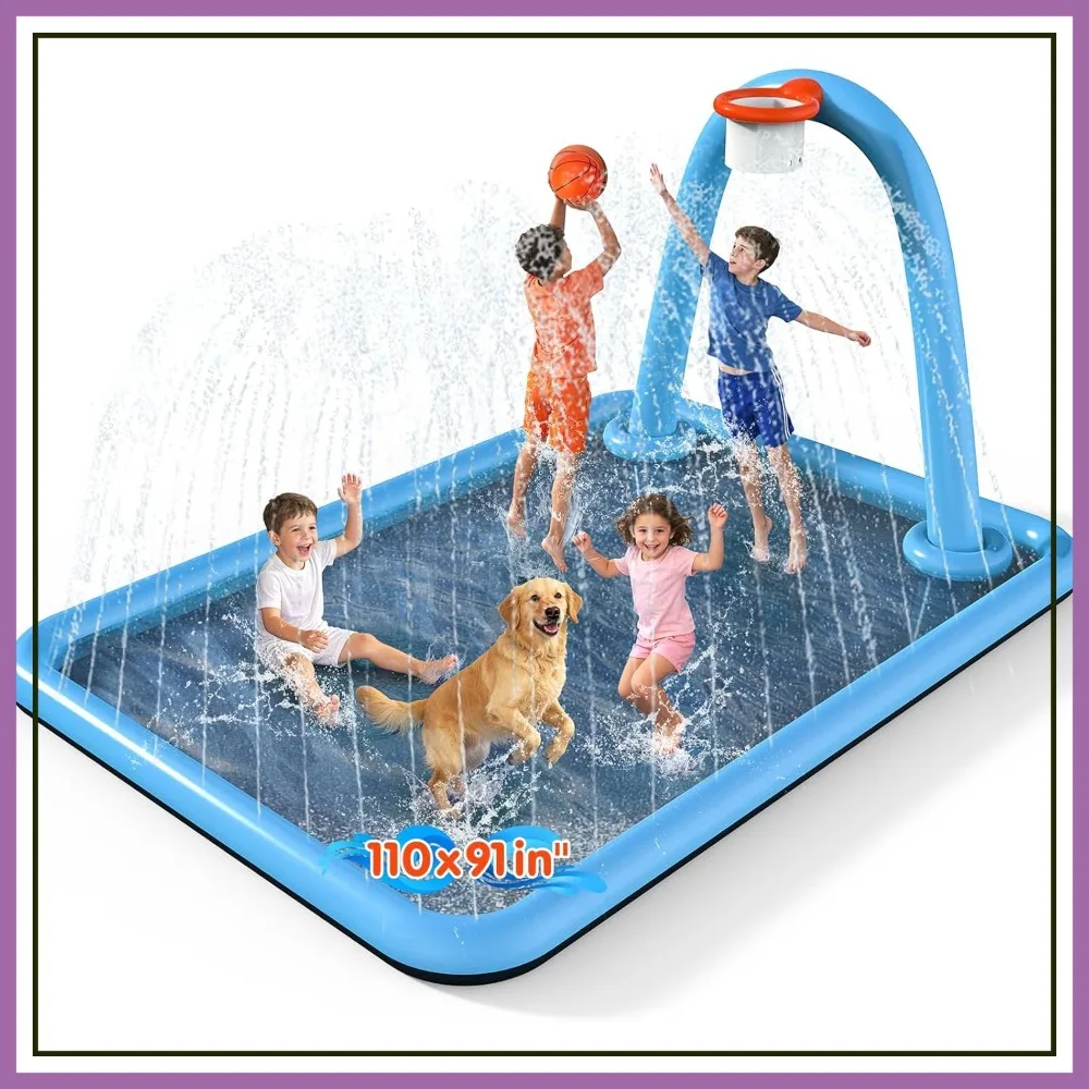 2-in-1 Splash Pad with Basketball Hoop, 110x91 Inflatable Water Mat for Kids Outdoor Play
2-in-1 Splash Pad with Basketball Hoop, 110x91 Inflatable Water Mat for Kids Outdoor Play