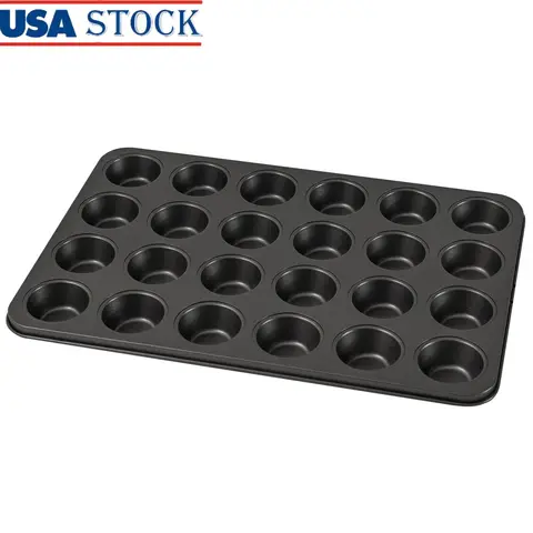 24 Cavity Mini Muffin Pan Non-Stick Bakeware Carbon Steel Durable Muffin Tray Easy Release Perfect Appetizers Brownies Baking