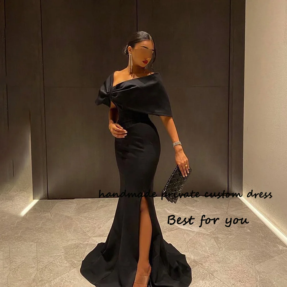 Black Mermaid Evening Dresses with Slit Off Shoulder Bodycon Satin Prom Party Dress Long Arabic Dubai Formal Evening Gowns
Black Mermaid Evening Dresses with Slit Off Shoulder Bodycon Satin Prom Party Dress Long Arabic Dubai Formal Evening Gowns