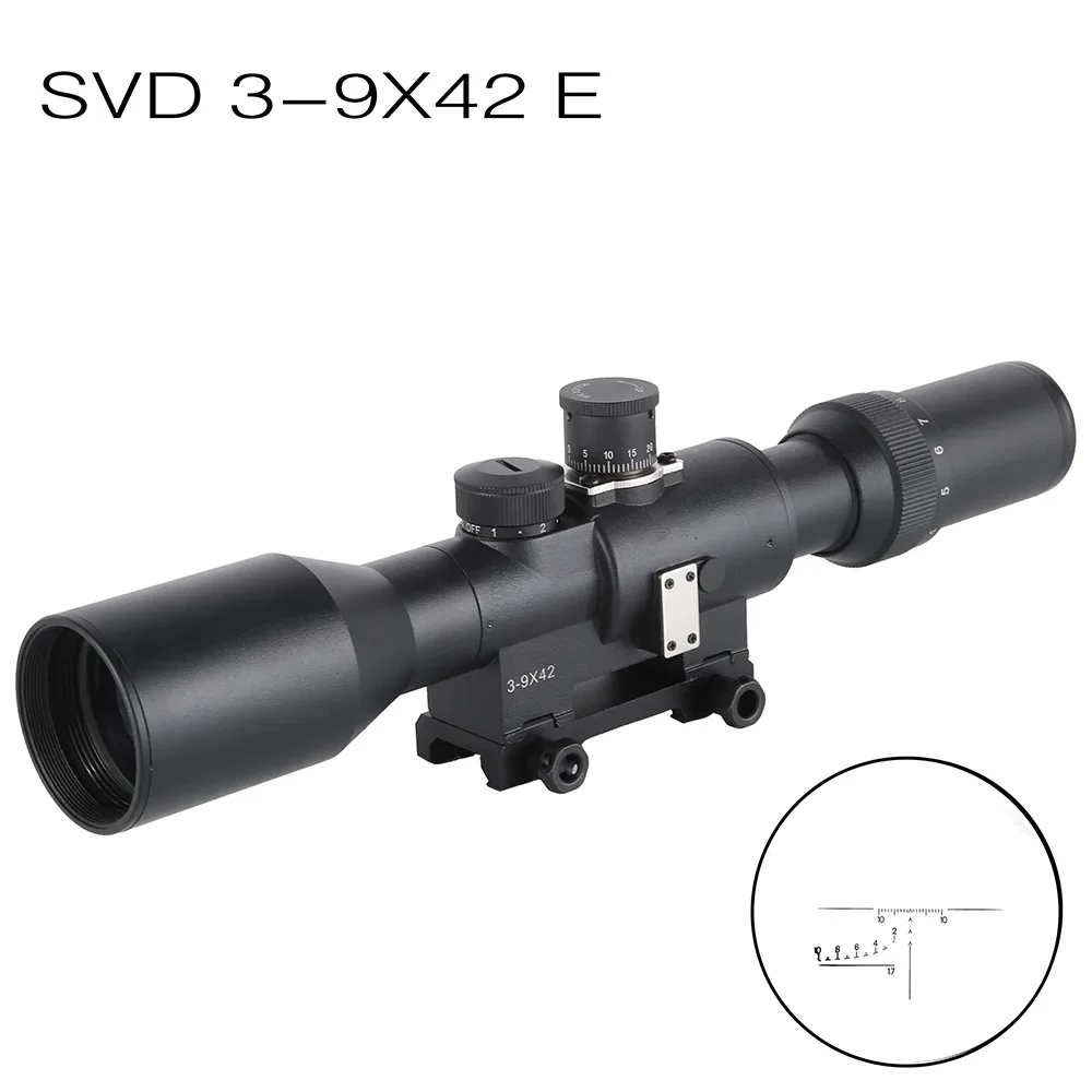 Tactical 3-9x42E SVD Dragunov Red Illuminated Scope Rifle Scope AK Rifle Scope For Outdoor Hunting with Rubber Lens Cover
Tactical 3-9x42E SVD Dragunov Red Illuminated Scope Rifle Scope AK Rifle Scope For Outdoor Hunting with Rubber Lens Cover