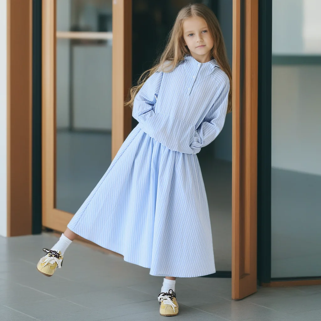 Осенний наряд для девочек, полосатая юбка с капюшоном, комплект из 2 предметов, повседневная модная детская одежда для подростков, детский джемпер, синие повседневные костюмы для подростков
Осенний наряд для девочек, полосатая юбка с капюшоном, комплект из 2 предметов, повседневная модная детская одежда для подростков, детский джемпер, синие повседневные костюмы для подростков