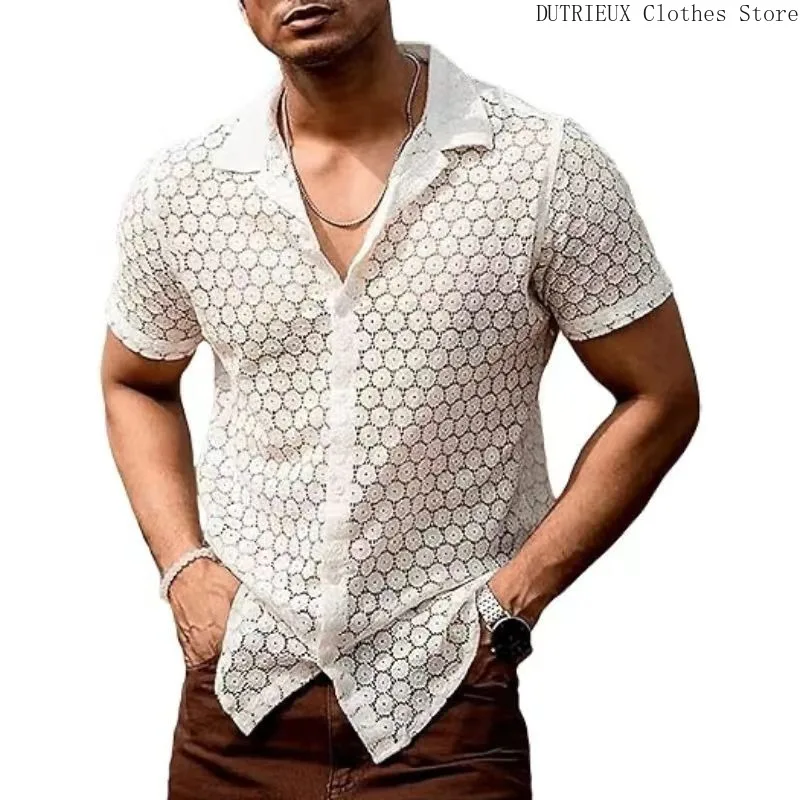 Spring/Summer Men's Fashion Lace Short-sleeved Shirt Party Club Sexy Hollowed-out See-through Shirt Casual Street Men's Clothing
Spring/Summer Men's Fashion Lace Short-sleeved Shirt Party Club Sexy Hollowed-out See-through Shirt Casual Street Men's Clothing