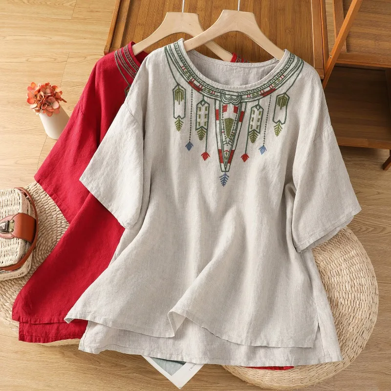 Chinese Style Women's Clothing Blouses Vintage Embroidered Shirts Loose Summer Clothing Short Sleeved Cotton Linen Women Tops
Chinese Style Women's Clothing Blouses Vintage Embroidered Shirts Loose Summer Clothing Short Sleeved Cotton Linen Women Tops