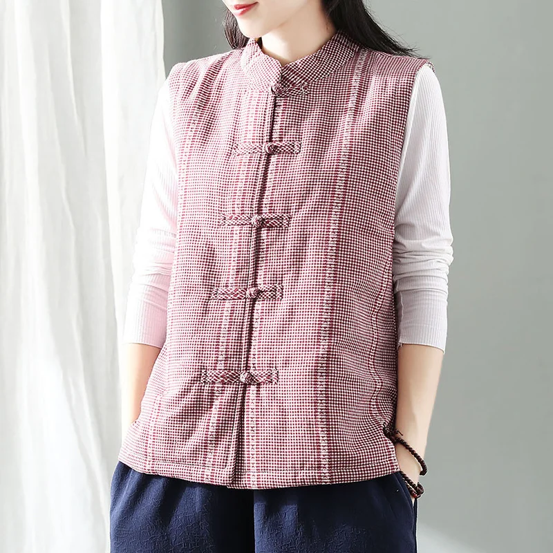 Vintage Plaid Vest Add Cotton Women Chinese Style Short Tang Suit Gilet Traditional Oriental Fashion Ethnic Waistcoat Warm Hanfu
Vintage Plaid Vest Add Cotton Women Chinese Style Short Tang Suit Gilet Traditional Oriental Fashion Ethnic Waistcoat Warm Hanfu