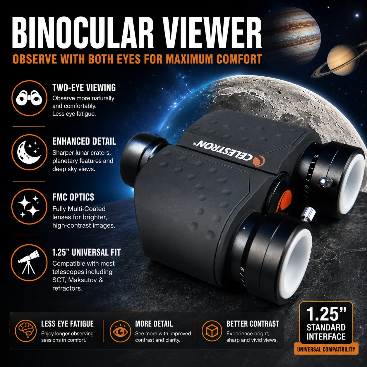 Celestron Stereo Binocular Head BAK-4 Prism Multi-layer Coated Portable Professional Telescope Accessory Authentic
Celestron Stereo Binocular Head BAK-4 Prism Multi-layer Coated Portable Professional Telescope Accessory Authentic