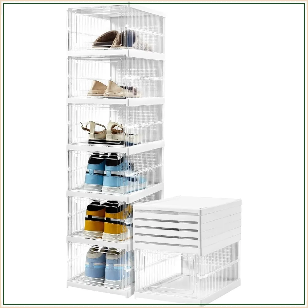 Upgrade Clear Foldable Shoe Storage Organizer, No Assembly 6 Tiers Shoe Box with Fully Clear Door, Plastic Stackable Shoe Rack for Sneakers
Upgrade Clear Foldable Shoe Storage Organizer, No Assembly 6 Tiers Shoe Box with Fully Clear Door, Plastic Stackable Shoe Rack for Sneakers