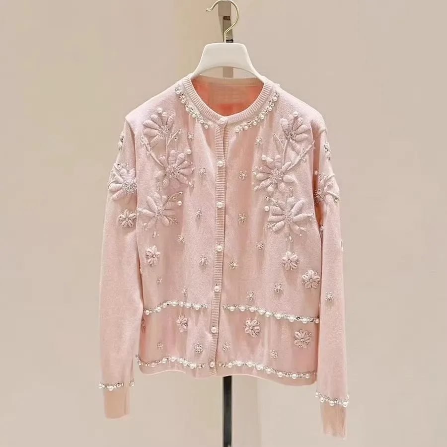 Sweet Girls Pink Flower Embroidered Cardigan Long Sleeve Fashion Rhinestone Pearls White Knitted Sweater Jacket
Sweet Girls Pink Flower Embroidered Cardigan Long Sleeve Fashion Rhinestone Pearls White Knitted Sweater Jacket