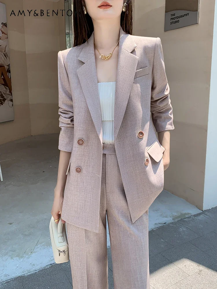 High Sense Business Outfits Women Autumn Winter New High-End Elegant Turn-down Collar Coat Slim Wide-Legged Pants Two-Piece Set
High Sense Business Outfits Women Autumn Winter New High-End Elegant Turn-down Collar Coat Slim Wide-Legged Pants Two-Piece Set