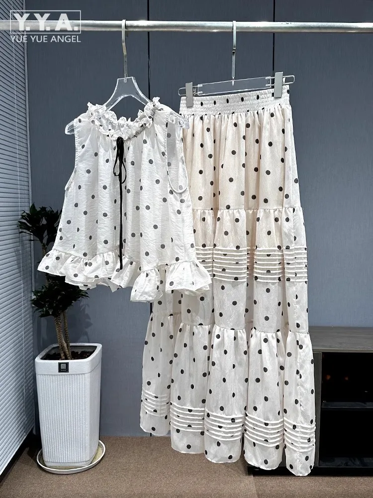Летние милые женские топы без рукавов с принтом в горошек, длинная юбка с эластичной резинкой на талии, комплект из двух предметов, свободный крой, оборки, праздничные пляжные комплекты
Летние милые женские топы без рукавов с принтом в горошек, длинная юбка с эластичной резинкой на талии, комплект из двух предметов, свободный крой, оборки, праздничные пляжные комплекты