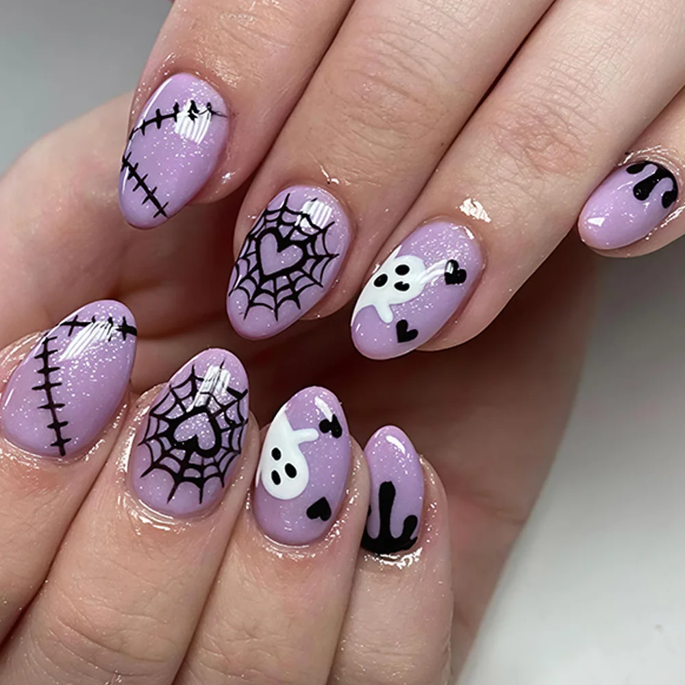 24Pcs Halloween Wear Nail Cross-Border Love Spider Web Cute Ghost Dripping Blood Patch Glitter Fake Nail Purple Nail Art
24Pcs Halloween Wear Nail Cross-Border Love Spider Web Cute Ghost Dripping Blood Patch Glitter Fake Nail Purple Nail Art