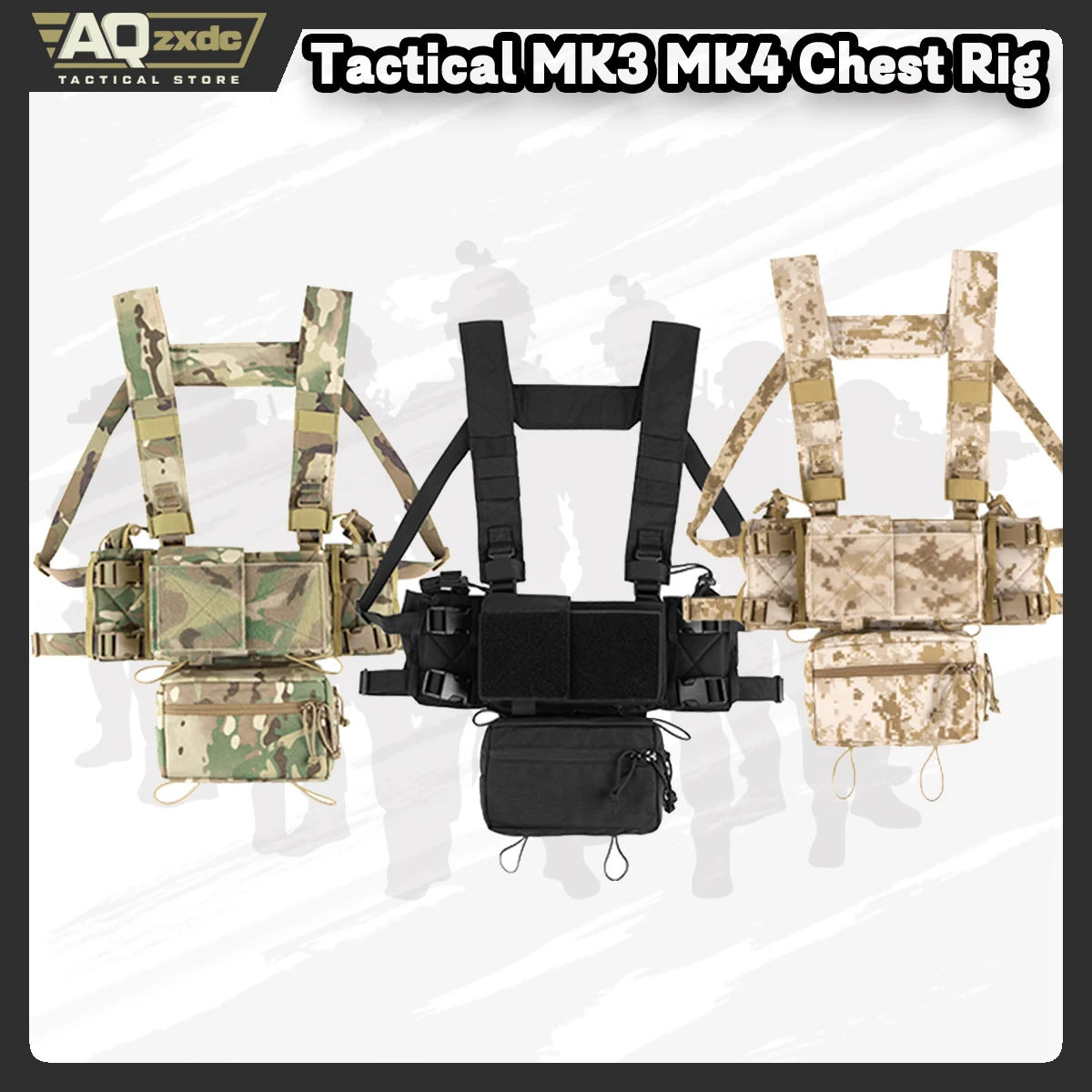 AQzxdc Tactical MK3 MK4 Chest Rig with Radio Pouch Drop Pouch Harness Camouflage General Purpose Modular Airsoft Chest Rig Vest
AQzxdc Tactical MK3 MK4 Chest Rig with Radio Pouch Drop Pouch Harness Camouflage General Purpose Modular Airsoft Chest Rig Vest