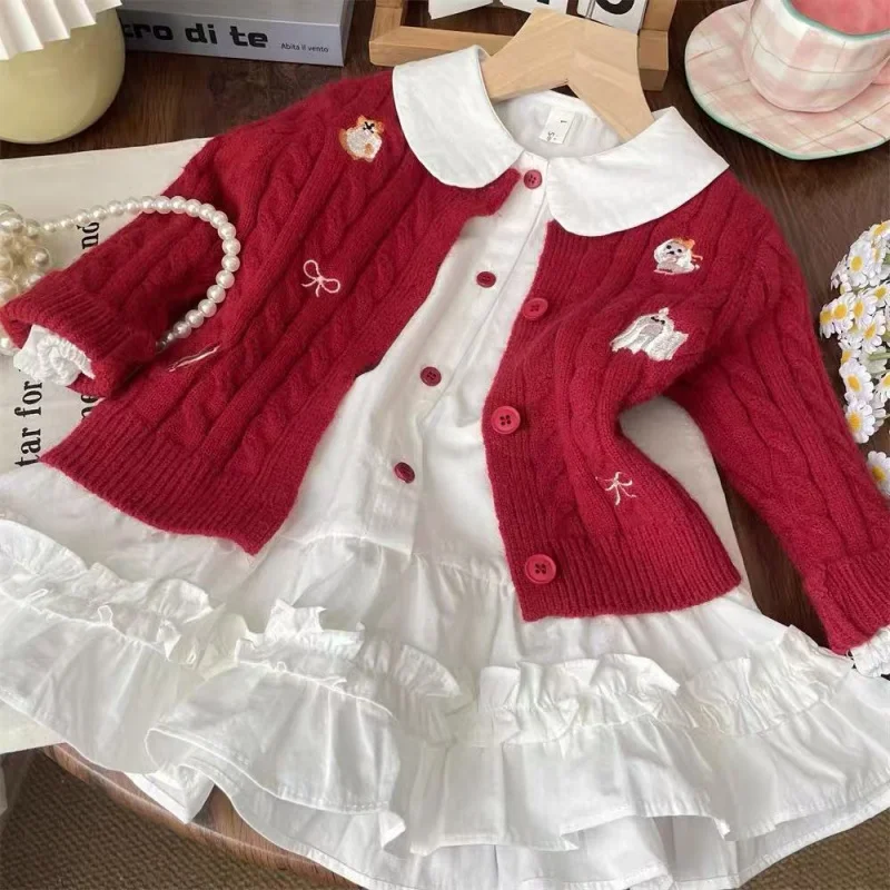 Girls' Outfit Autumn New Girls' Embroidered Knitted Cardigan Jacket Cotton Doll Collar Dress31006
Girls' Outfit Autumn New Girls' Embroidered Knitted Cardigan Jacket Cotton Doll Collar Dress31006
