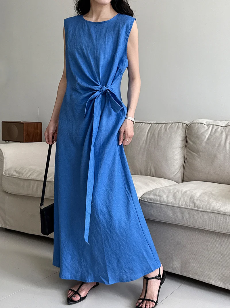 100% Ramie Women's Dress, French Style Twisted Strap Waist Waist Skirt, Summer New Look Slimming blue maxi dress
100% Ramie Women's Dress, French Style Twisted Strap Waist Waist Skirt, Summer New Look Slimming blue maxi dress