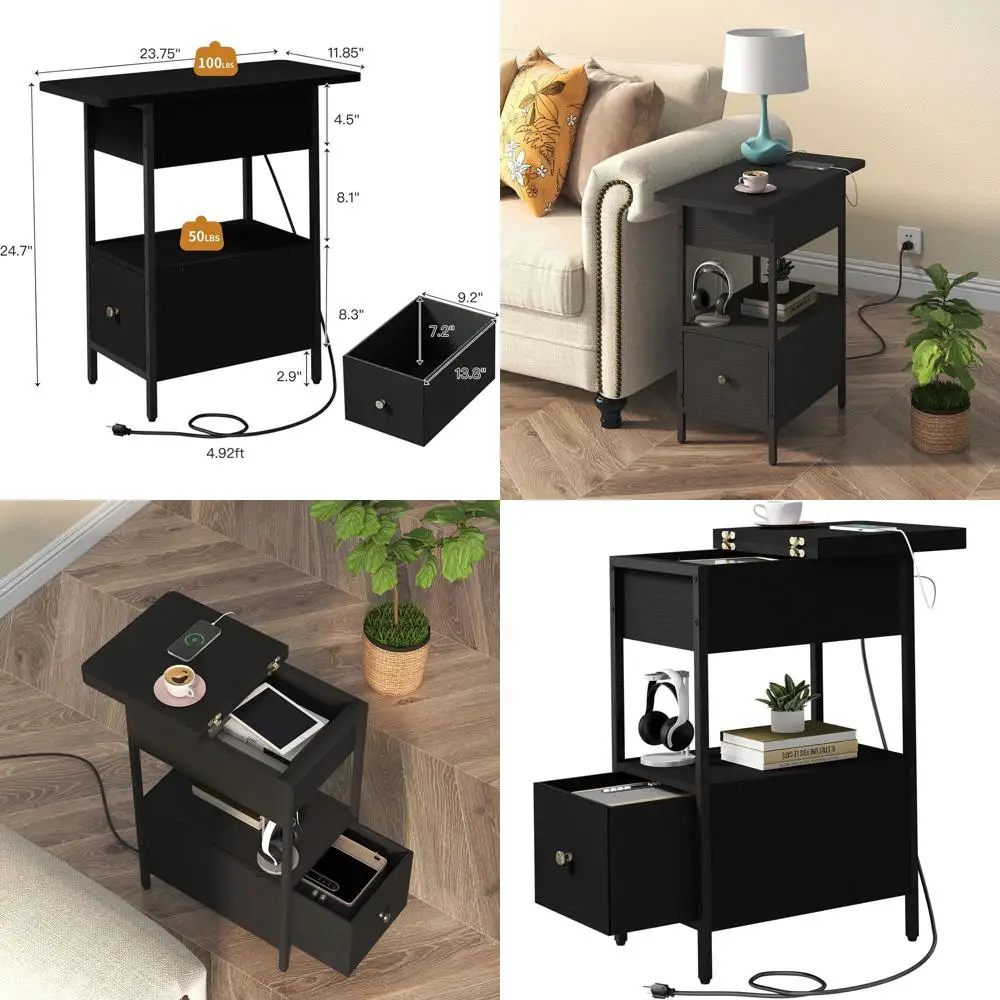 Compact Charging Station Nightstand with Fabric Drawer, Flip Top Cabinet, Ideal for Small Spaces in Bedroom or Living Room, Blac
Compact Charging Station Nightstand with Fabric Drawer, Flip Top Cabinet, Ideal for Small Spaces in Bedroom or Living Room, Blac