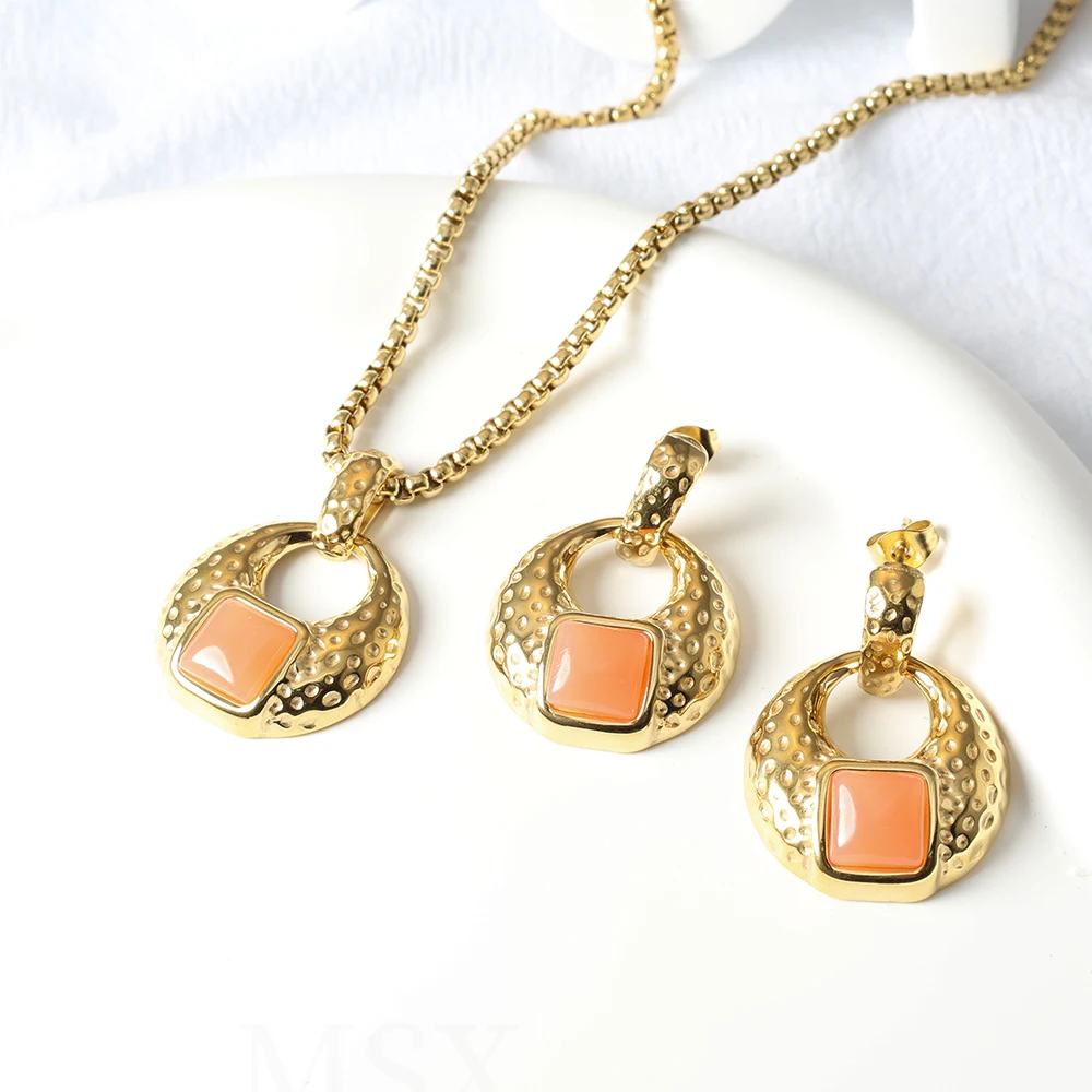 Vintage Imitation Stone Necklace Earring for Women Girls Geometric Round Shaped Elegant Stainless Steel Pendant Jewelry Set Gift
Vintage Imitation Stone Necklace Earring for Women Girls Geometric Round Shaped Elegant Stainless Steel Pendant Jewelry Set Gift