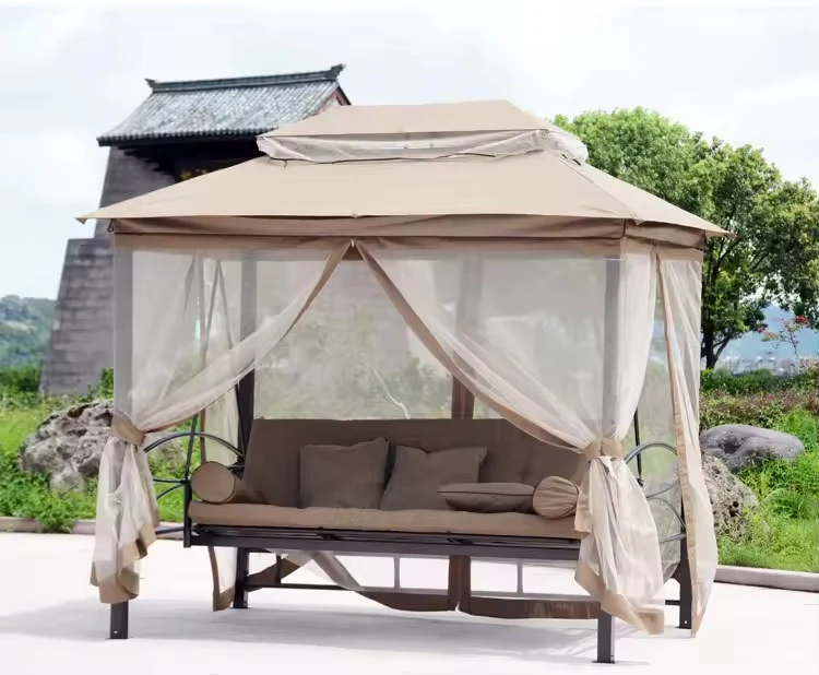 High Quality Aluminum Manufacture Outdoor Leisure Three Person Garden Hanging Swing Chairs and Tent Roman Gazebos With Bug Net 
High Quality Aluminum Manufacture Outdoor Leisure Three Person Garden Hanging Swing Chairs and Tent Roman Gazebos With Bug Net