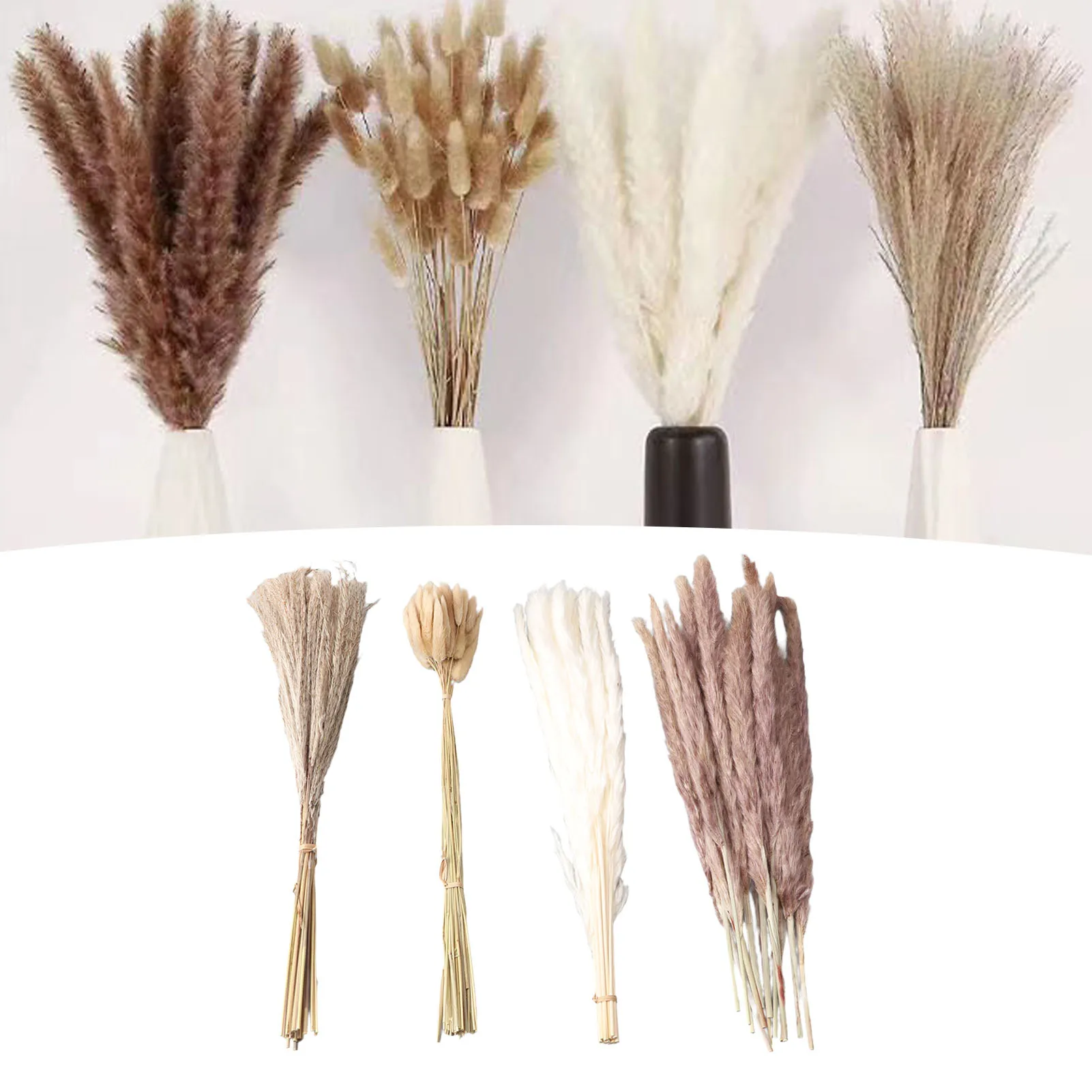 Natural Dried Pampas Grass Fluffy 15PCS White Pampas 15PCS Brown Pampas 50PCS Bunny Tail Grass 20PCS Reed Grass for Home Decor
Natural Dried Pampas Grass Fluffy 15PCS White Pampas 15PCS Brown Pampas 50PCS Bunny Tail Grass 20PCS Reed Grass for Home Decor