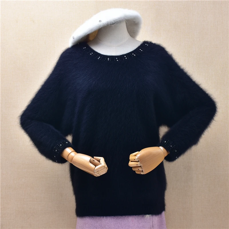Women Mujer Autumn Winter Fashion Beading Hairy Mink Cashmere Knitted Three Quarter Sleeevs Loose Sweater Jumper Pull Tops
Women Mujer Autumn Winter Fashion Beading Hairy Mink Cashmere Knitted Three Quarter Sleeevs Loose Sweater Jumper Pull Tops